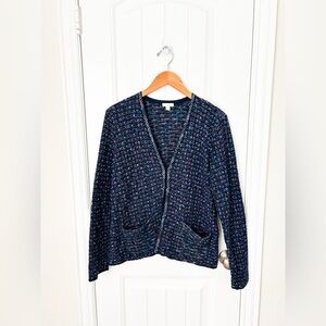 J.Jill Blue Tweed V-Neck Cardigan Sweater Size Small